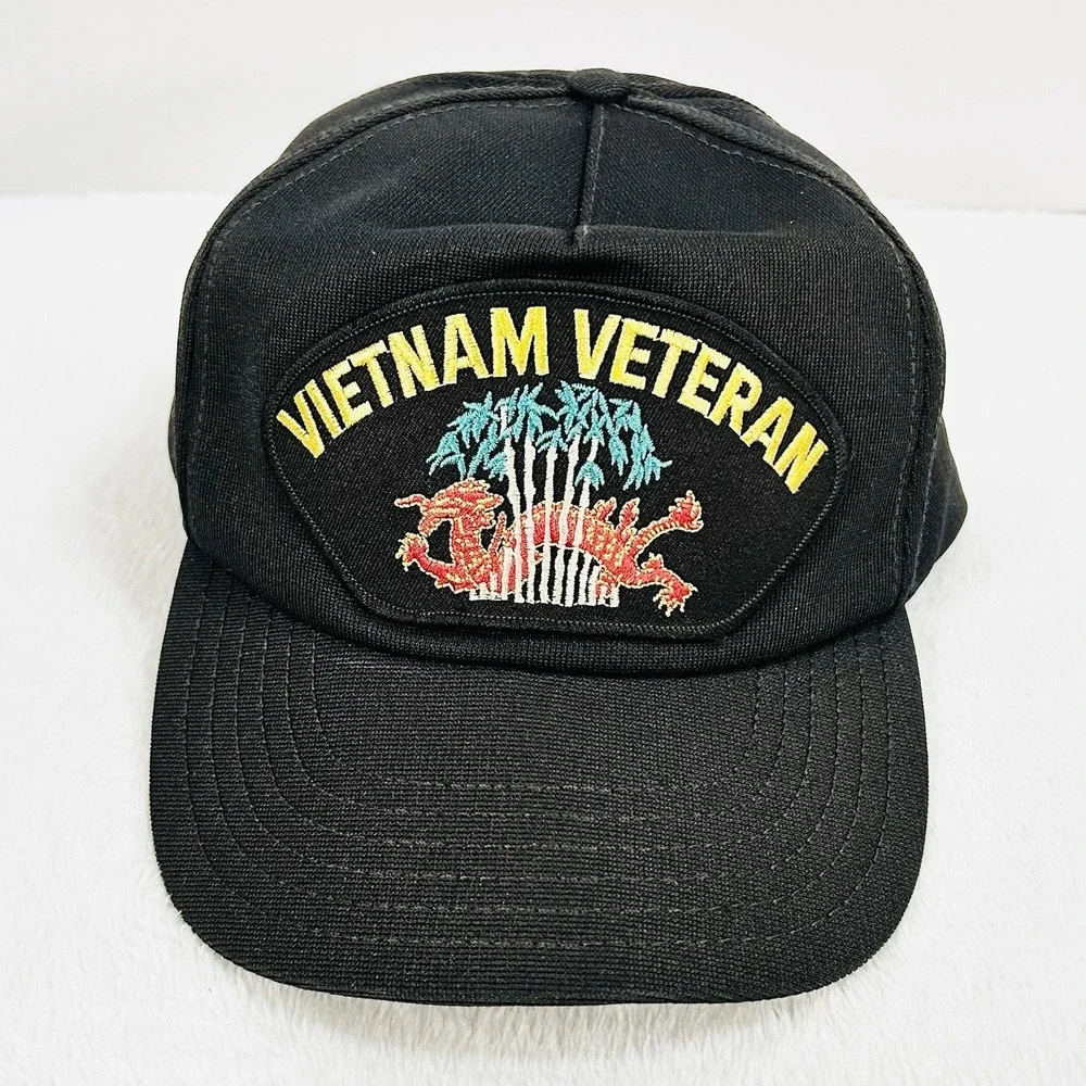 Vietnam Veteran Patch Vintage Made in USA Hat Cap Adjustable‎ Snapback Black